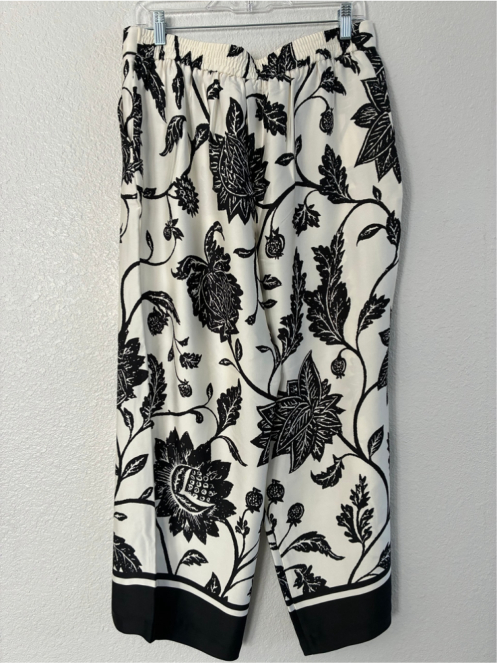Women's Joie Wide Leg Pants Size L Black and White Floral Print - Picture 6 of 7